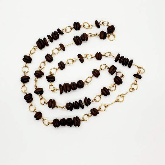 Coffee espresso beans design goldtone necklace unique! - Picture 5 of 8